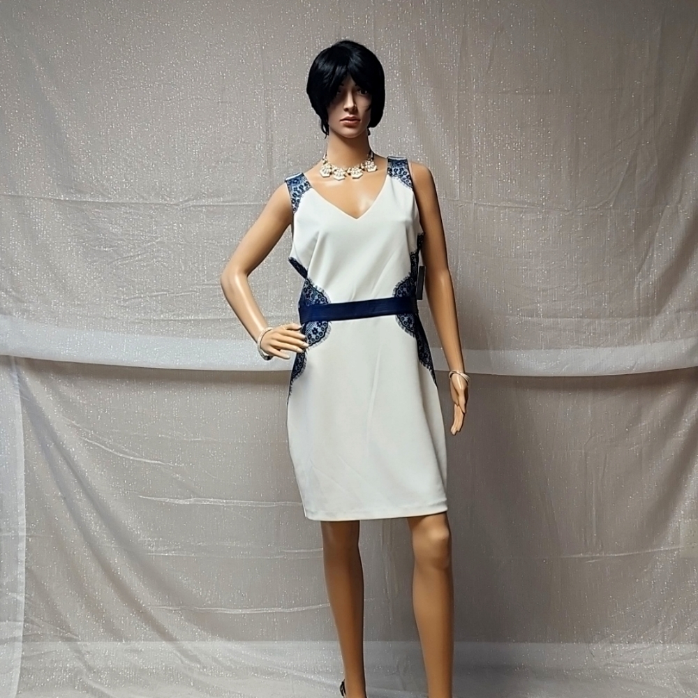 Guess Body Con Dress Cream and Navy Sz 12